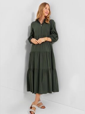 Tuckernuck Pomander Place Mabel Tiered Cotton Maxi Shirt Dress Sedona Sage M